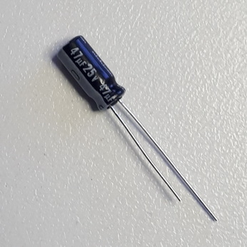 Capacitor, Radial Electrolytic, 47uF, 25V